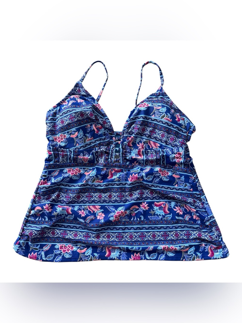 George Tankini Swim Top Womens XL Blue Paisley Boho NWT